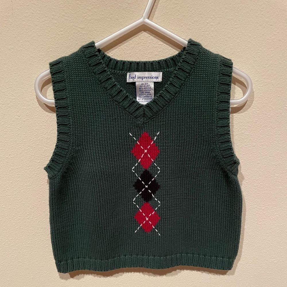 **2 for $20** First Impressions green sweater vest size 24 months.